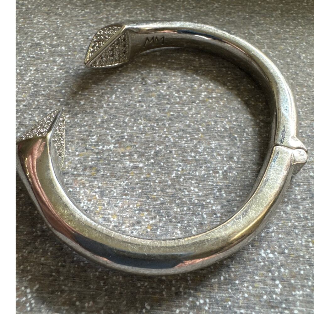 MM Hinged Cuff, Triangular Rhinestone SilverTone Bracelet - Picture 4 of 6